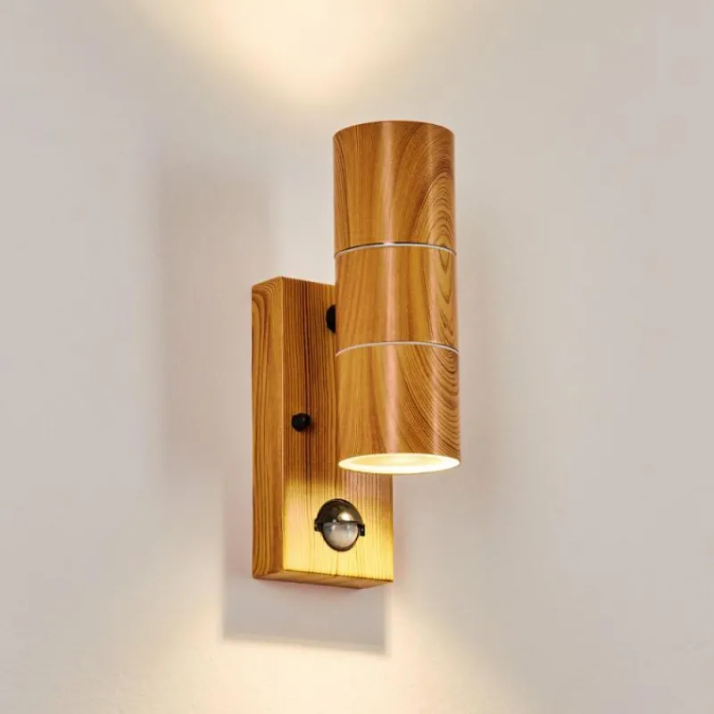 Lampes En Bois-hofstein Applique murale d'extérieur Tenvik Brun, Couleur bois, Noir, 2 lumières, Détecteur de mouvement