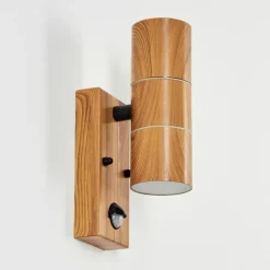 Lampes En Bois-hofstein Applique murale d'extérieur Tenvik Brun, Couleur bois, Noir, 2 lumières, Détecteur de mouvement