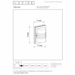 Luminaires Lucide Applique murale d'extérieur Lucide PRIVAS Noir, 1 lumière