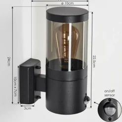 Suspension Verre Fumé-hofstein Applique murale d'extérieur Tolsona Noir, 1 lumière, Détecteur de mouvement