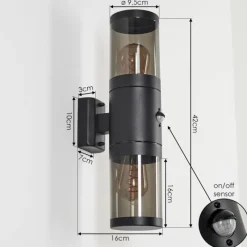 Suspension Verre Fumé-hofstein Applique murale d'extérieur Tolsona Noir, 2 lumières, Détecteur de mouvement