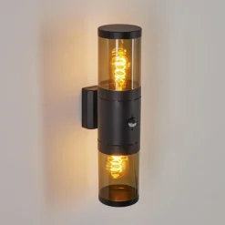 Suspension Verre Fumé-hofstein Applique murale d'extérieur Tolsona Noir, 2 lumières, Détecteur de mouvement