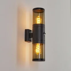 Suspension Verre Fumé-hofstein Applique murale d'extérieur Tolsona Noir, 2 lumières, Détecteur de mouvement