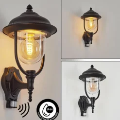 Lampes Vintages & Rétros-hofstein Applique murale d'extérieur Jeannot Noir, 1 lumière, Détecteur de mouvement