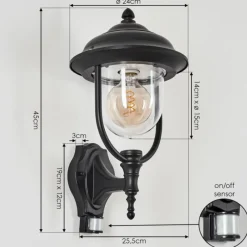 Lampes Vintages & Rétros-hofstein Applique murale d'extérieur Jeannot Noir, 1 lumière, Détecteur de mouvement