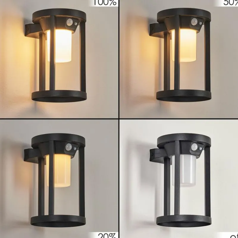 hofstein Applique murale d'extérieur Lokpano LED Noir, 1 lumière, Détecteur de mouvement, Changeur de couleurs