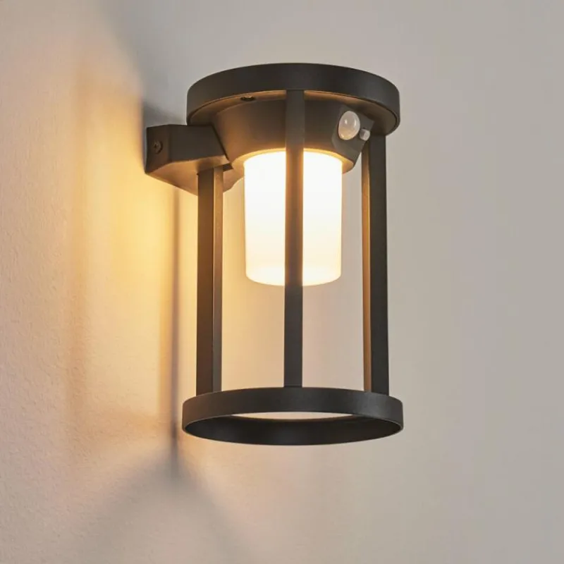 hofstein Applique murale d'extérieur Lokpano LED Noir, 1 lumière, Détecteur de mouvement, Changeur de couleurs