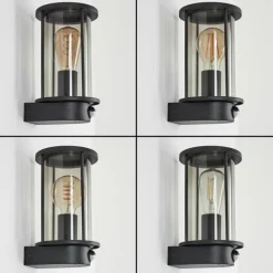 Suspension Verre Fumé-hofstein Applique murale d'extérieur Sumalao Noir, 1 lumière, Détecteur de mouvement