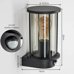 Suspension Verre Fumé-hofstein Applique murale d'extérieur Sumalao Noir, 1 lumière, Détecteur de mouvement