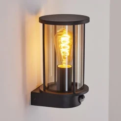 Suspension Verre Fumé-hofstein Applique murale d'extérieur Sumalao Noir, 1 lumière, Détecteur de mouvement