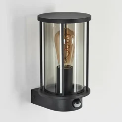 Suspension Verre Fumé-hofstein Applique murale d'extérieur Sumalao Noir, 1 lumière, Détecteur de mouvement