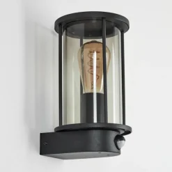 Suspension Verre Fumé-hofstein Applique murale d'extérieur Sumalao Noir, 1 lumière, Détecteur de mouvement