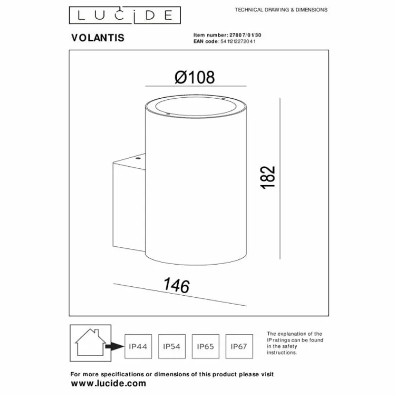 Luminaires Lucide Applique murale d'extérieur Lucide VOLANTIS Noir, 1 lumière