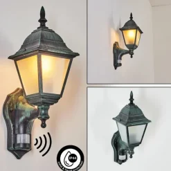 Luminaires Rustiques-hofstein Applique murale d'extérieur Naofe Vert, Noir, 1 lumière, Détecteur de mouvement