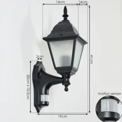 Luminaires Rustiques-hofstein Applique murale d'extérieur Naofe Noir, 1 lumière, Détecteur de mouvement