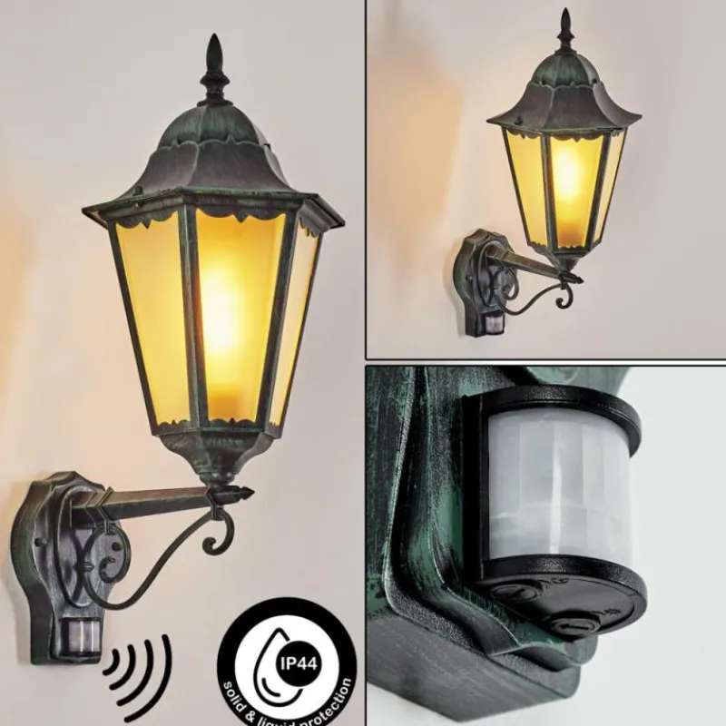 Luminaires Rustiques-hofstein Applique murale d'extérieur Hongkong Vert, Noir, 1 lumière, Détecteur de mouvement