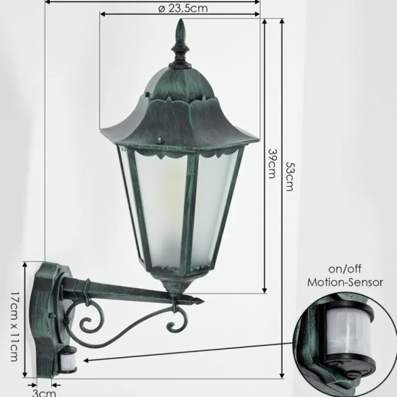 Luminaires Rustiques-hofstein Applique murale d'extérieur Hongkong Vert, Noir, 1 lumière, Détecteur de mouvement