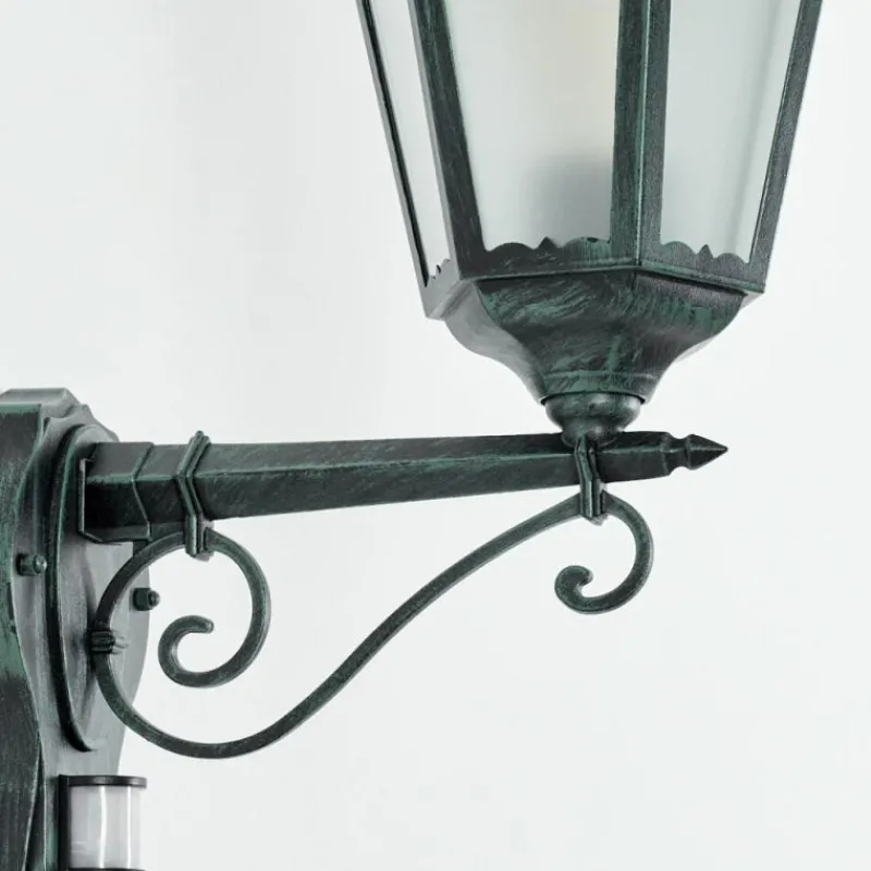 Luminaires Rustiques-hofstein Applique murale d'extérieur Hongkong Vert, Noir, 1 lumière, Détecteur de mouvement