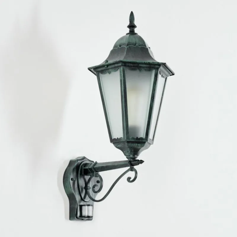 Luminaires Rustiques-hofstein Applique murale d'extérieur Hongkong Vert, Noir, 1 lumière, Détecteur de mouvement