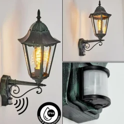 Luminaires Rustiques-hofstein Applique murale d'extérieur Hongkong Vert, Noir, 1 lumière, Détecteur de mouvement