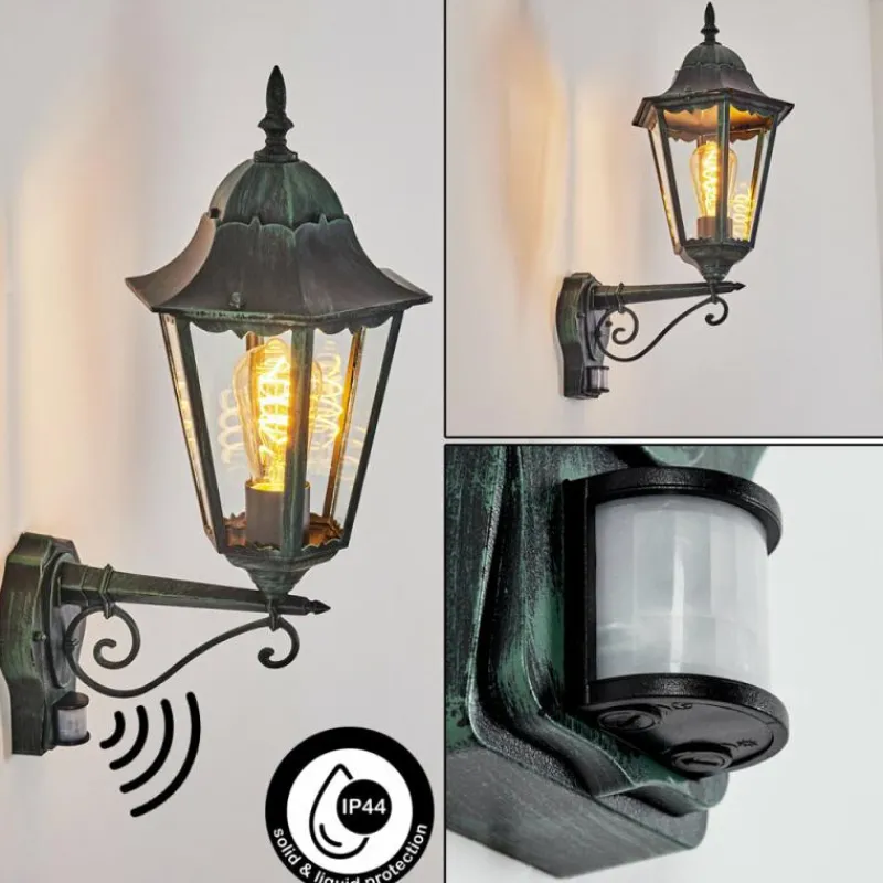Luminaires Rustiques-hofstein Applique murale d'extérieur Hongkong Vert, Noir, 1 lumière, Détecteur de mouvement