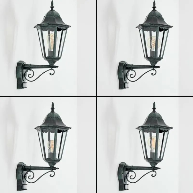 Luminaires Rustiques-hofstein Applique murale d'extérieur Hongkong Vert, Noir, 1 lumière, Détecteur de mouvement