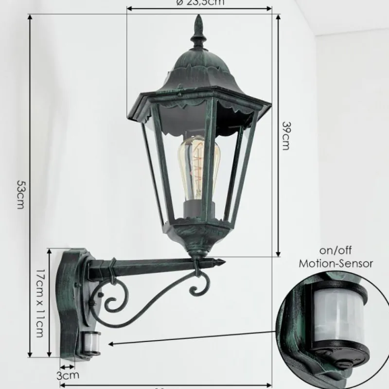 Luminaires Rustiques-hofstein Applique murale d'extérieur Hongkong Vert, Noir, 1 lumière, Détecteur de mouvement