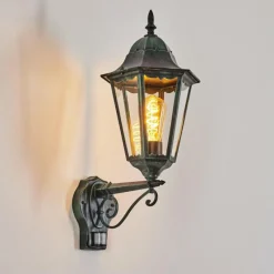 Luminaires Rustiques-hofstein Applique murale d'extérieur Hongkong Vert, Noir, 1 lumière, Détecteur de mouvement