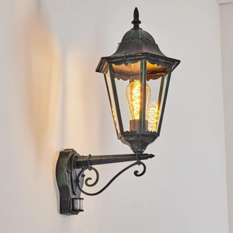 Luminaires Rustiques-hofstein Applique murale d'extérieur Hongkong Vert, Noir, 1 lumière, Détecteur de mouvement