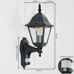 Luminaires Rustiques-hofstein Applique murale d'extérieur Naofe Noir, 1 lumière, Détecteur de mouvement
