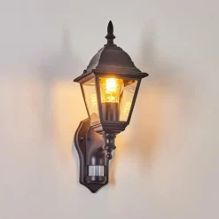 Luminaires Rustiques-hofstein Applique murale d'extérieur Naofe Noir, 1 lumière, Détecteur de mouvement