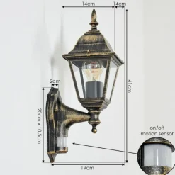 Luminaires Rustiques-hofstein Applique murale d'extérieur Naofe Brun, Or, 1 lumière, Détecteur de mouvement