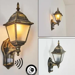 Luminaires Rustiques-hofstein Applique murale d'extérieur Naofe Brun, Or, 1 lumière, Détecteur de mouvement