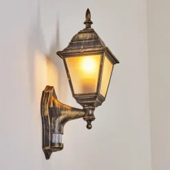 Luminaires Rustiques-hofstein Applique murale d'extérieur Naofe Brun, Or, 1 lumière, Détecteur de mouvement