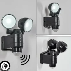 hofstein Applique murale d'extérieur Anyarhwi LED Noir, 2 lumières, Détecteur de mouvement