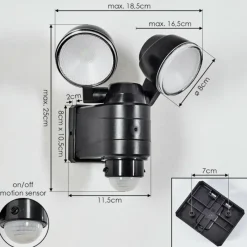 hofstein Applique murale d'extérieur Anyarhwi LED Noir, 2 lumières, Détecteur de mouvement