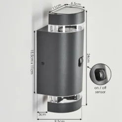 hofstein Applique murale d'extérieur Edevik Anthracite, 2 lumières, Détecteur de mouvement