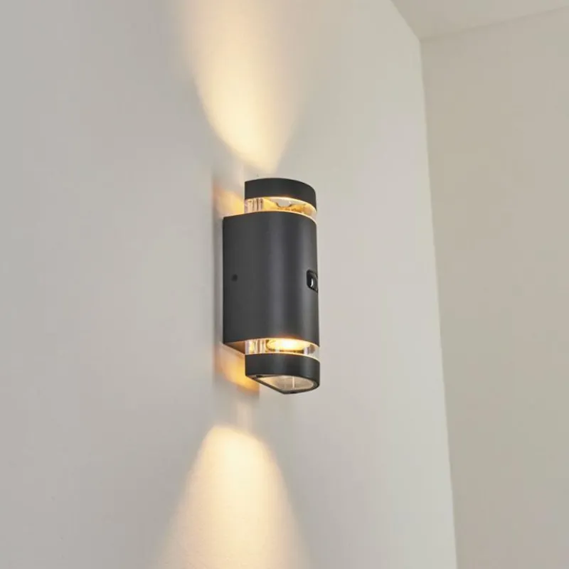 hofstein Applique murale d'extérieur Edevik Anthracite, 2 lumières, Détecteur de mouvement