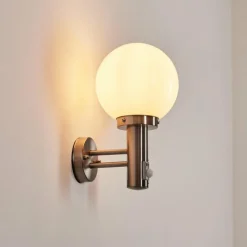 Lampes Vintages & Rétros-hofstein Applique murale d'extérieur Napaskiak Nickel mat, 1 lumière, Détecteur de mouvement