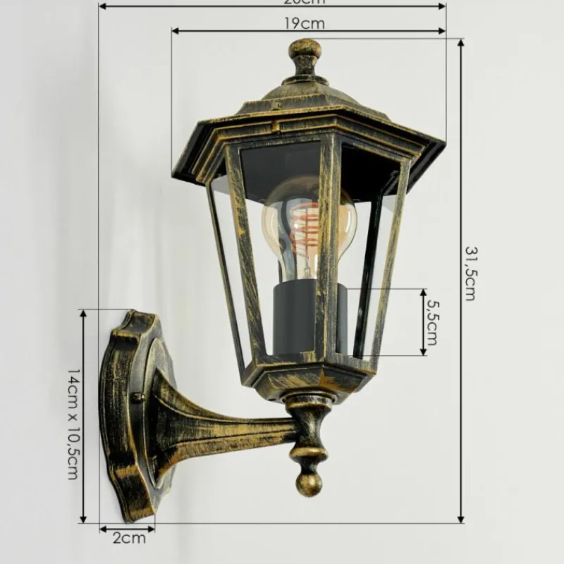 Luminaires Rustiques-hofstein Applique murale d'extérieur Loria Or, Noir, 1 lumière