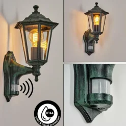 Luminaires Rustiques-hofstein Applique murale d'extérieur Loria Vert, Noir, 1 lumière, Détecteur de mouvement