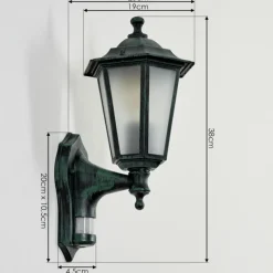 Luminaires Rustiques-hofstein Applique murale d'extérieur Loria Vert, Noir, 1 lumière, Détecteur de mouvement