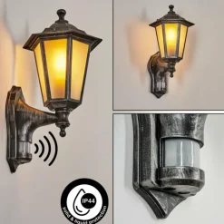 Luminaires Rustiques-hofstein Applique murale d'extérieur Loria Noir, Argenté, 1 lumière, Détecteur de mouvement