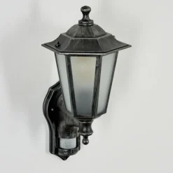 Luminaires Rustiques-hofstein Applique murale d'extérieur Loria Noir, Argenté, 1 lumière, Détecteur de mouvement