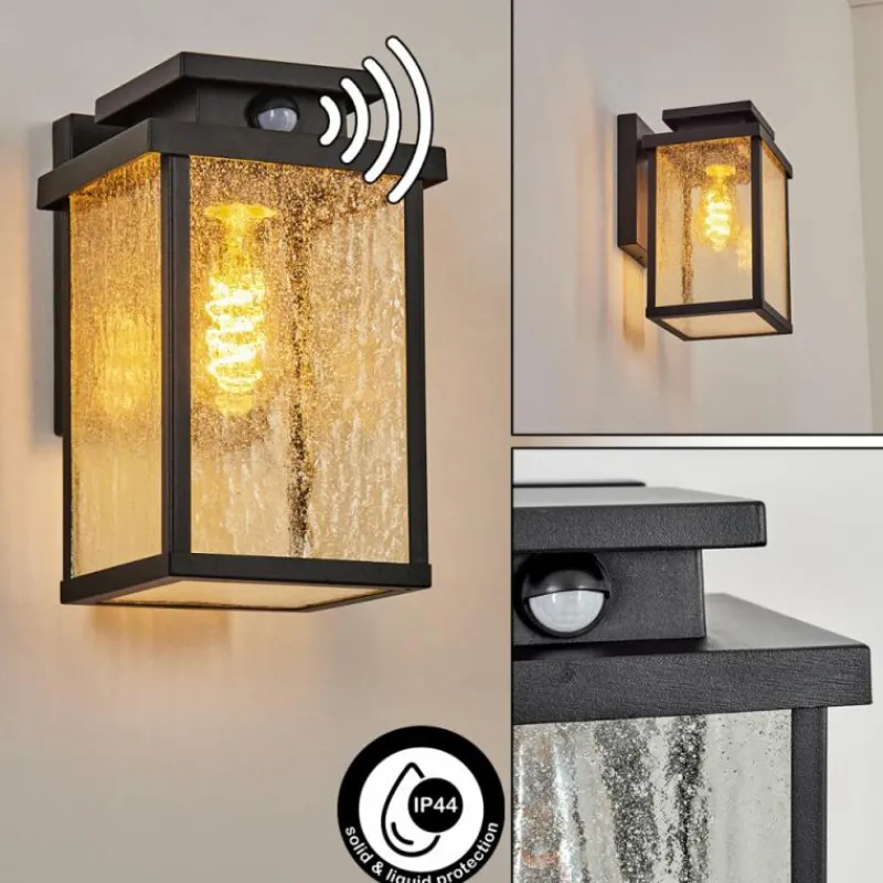 hofstein Applique murale d'extérieur Tieva Noir, 1 lumière, Détecteur de mouvement