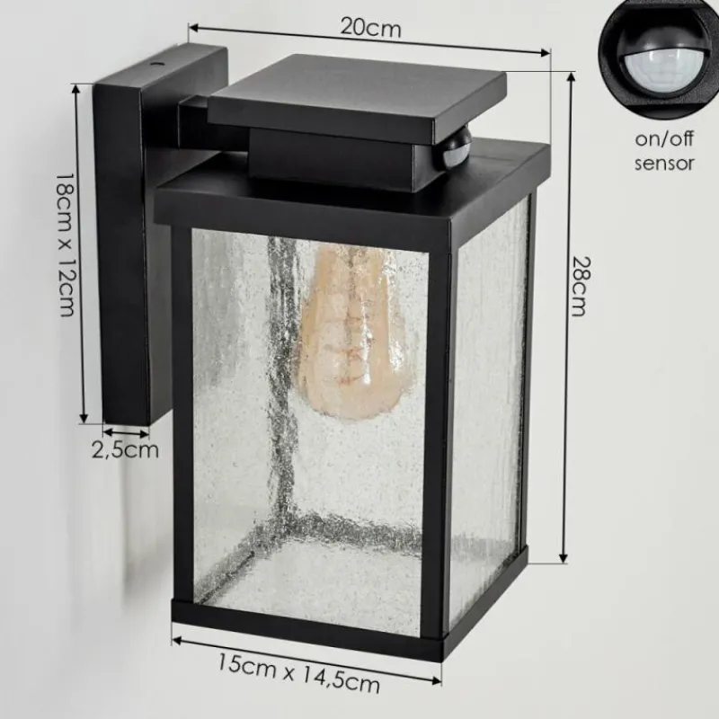 hofstein Applique murale d'extérieur Tieva Noir, 1 lumière, Détecteur de mouvement