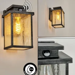 hofstein Applique murale d'extérieur Tieva Noir, Argenté, 1 lumière, Détecteur de mouvement