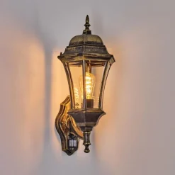 Luminaires Rustiques-hofstein Applique murale d'extérieur Etoe Brun, Or, 1 lumière, Détecteur de mouvement