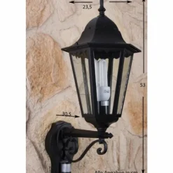 Luminaires Lutec Applique murale d'extérieur LUTEC BRISTOL Noir, Transparent, 1 lumière, Détecteur de mouvement