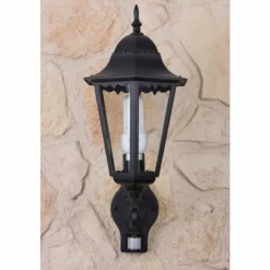 Luminaires Lutec Applique murale d'extérieur LUTEC BRISTOL Noir, Transparent, 1 lumière, Détecteur de mouvement